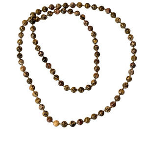 Vintage Leopard Skin Jasper Necklace Hand Knotted Natural Stone Beads ~30"